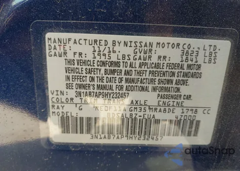 2017 Nissan Sentra S z USA, uszkodzony, nr VIN 3N1AB7AP9HY232457